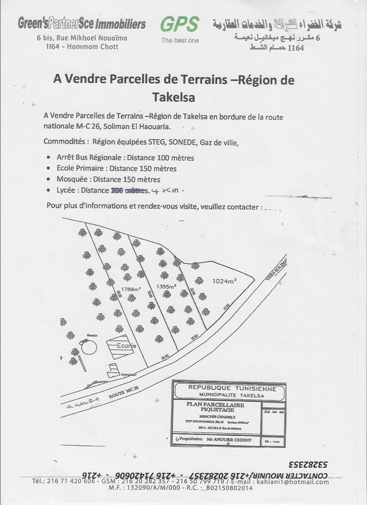 Takelsa Takelsa Terrain Terrain nu Gps  trois terrain bordure  mc 26