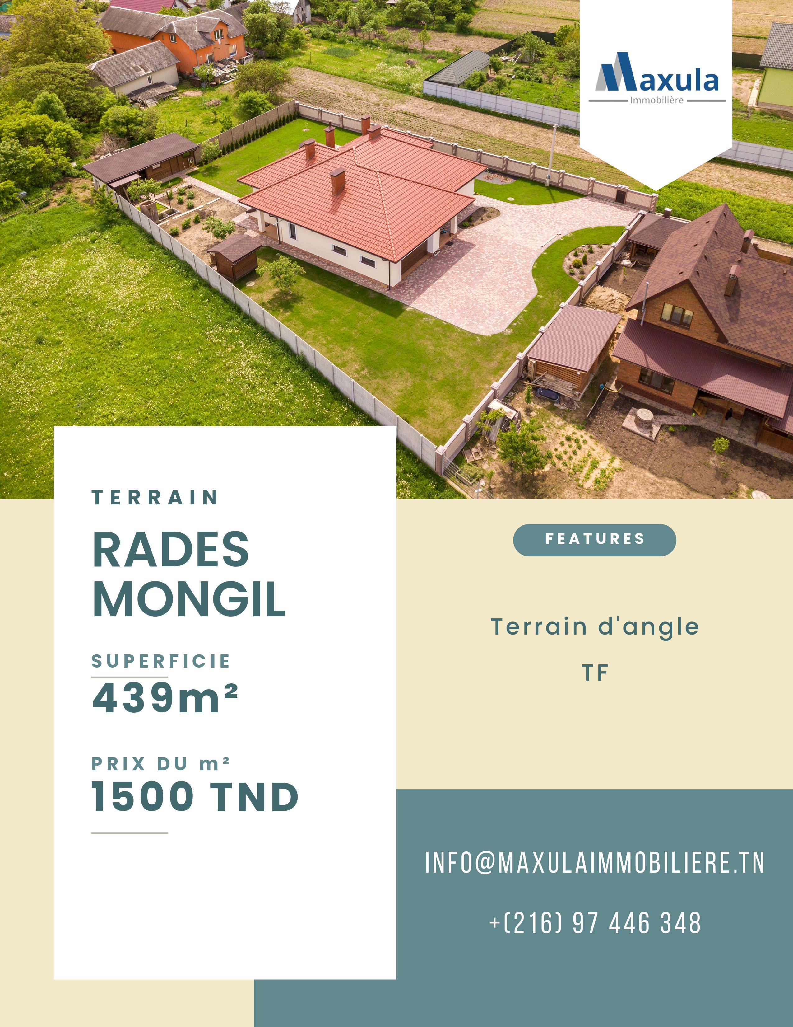 Rades Rades Mongil Terrain Terrain nu Terrain d angle de 439m a rades mongil