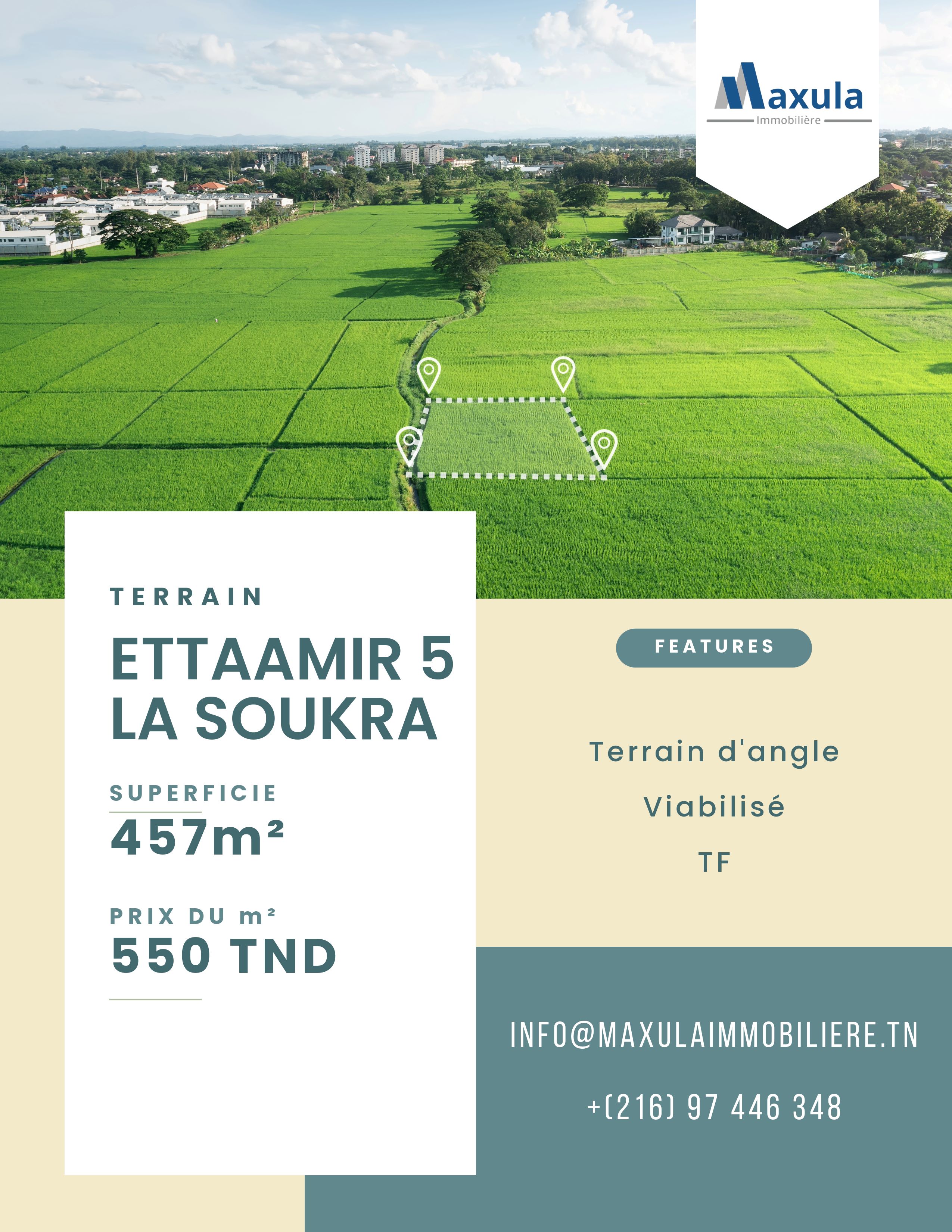 La Soukra Cite Ettaamir 5 Terrain Terrain nu Terrain de 457m a cite ettaamir 5 a la soukra