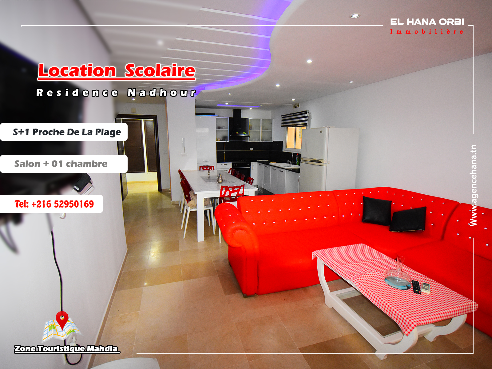 Mahdia Mahdia Hiboun Location Appart. 2 pices S1 rz nadhour pour scolaire  mahdia