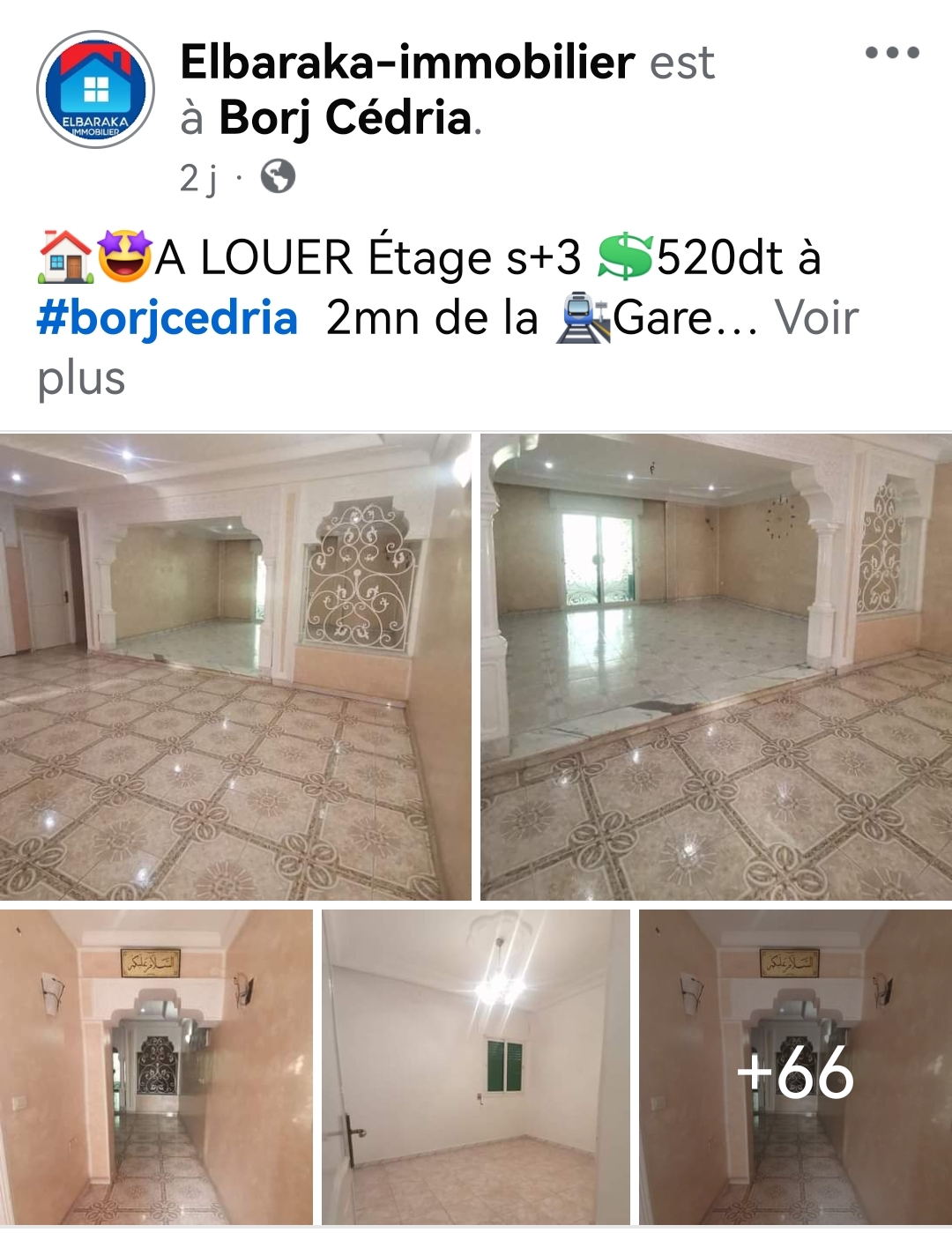 Hammam Chatt Borj Cedria Location Appart. 4 pices Etage s3 a borj cedria 520dt