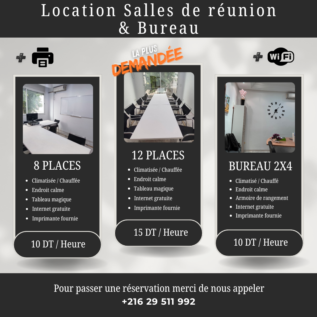 Bab Bhar Hedi Chaker Location Appart. 4 pices Bureau et salles de runion