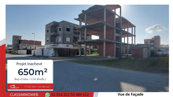 Hammam Chatt Borj Cedria Vente Maisons Projet inachev  650 m2 sur un terrain de 450 m2